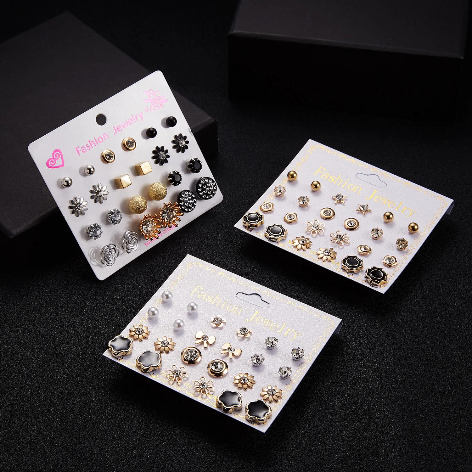 12 Pairs Mix Style Stud Earrings Set For Women Simple Rhinestone Flower Simulated Pearl Earrings Girls Party Jewelry Wholesale