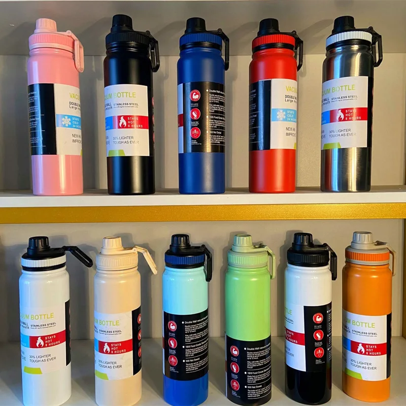 زجاجة ترمس من الفولاذ المقاوم للصدأ تحافظ على كوب حراري بارد 600 مللي 800 مللي 1000 مللي وكوب حراري حراري كوب رياضي معزول قارورة مفرغة #1