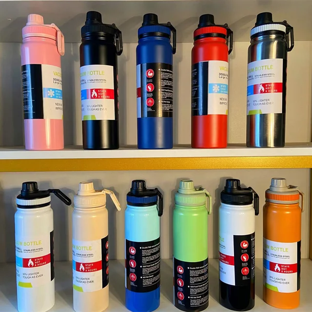 Garrafa térmica de aço inoxidável mantém o copo térmico frio 600ml 800ml 1000ml e caneca térmica de calor esportes copo isolado balão de vácuo
