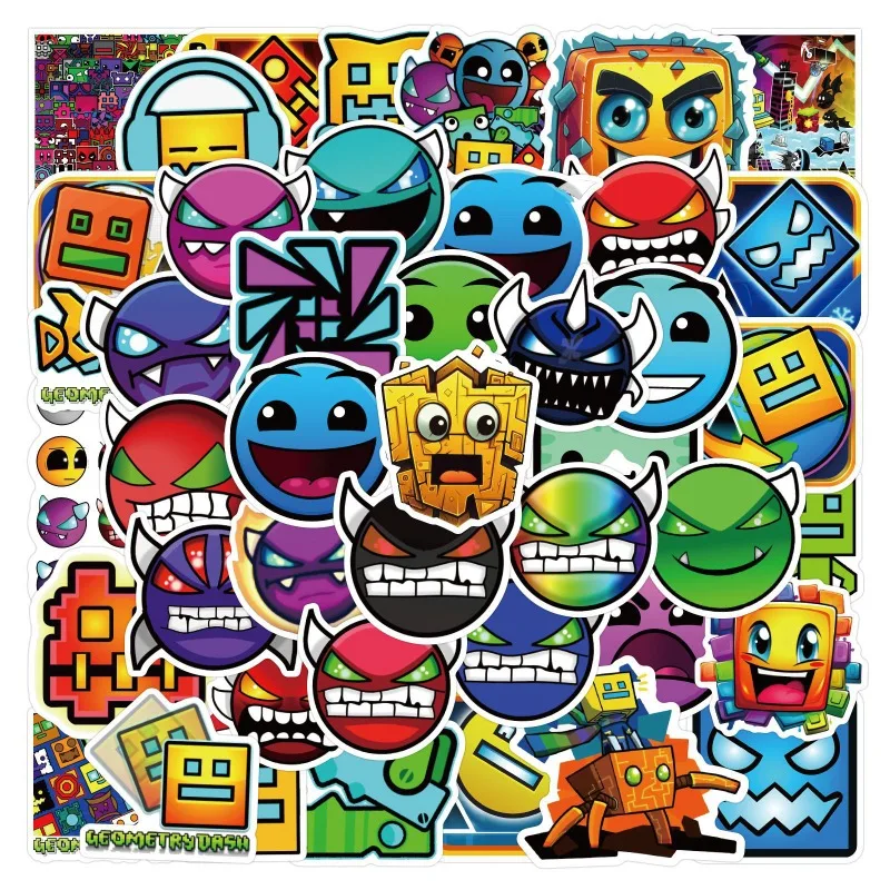 50pcs Geometry Dash Game Stickers Suitcase Water Cup Stationery Mobile Phone Scooter Notebook Refrigerator Decorative Stickers