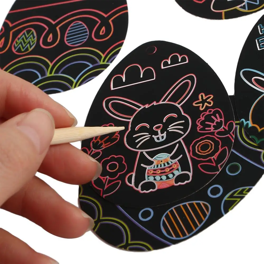 Colorful DIY Painting With Wooden Stick For Kids Party Supplies Scratch Off Card Scratch Paper Easter Crafts Kit