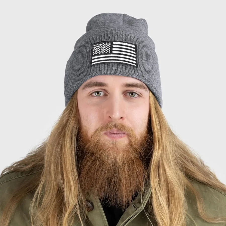 Topi Musim Dingin Beanie Bordir Bendera Amerika untuk Pria Wanita Perlengkapan Taktis Militer Multi-musim Topi Hangat Musim Dingin Tentara Polisi