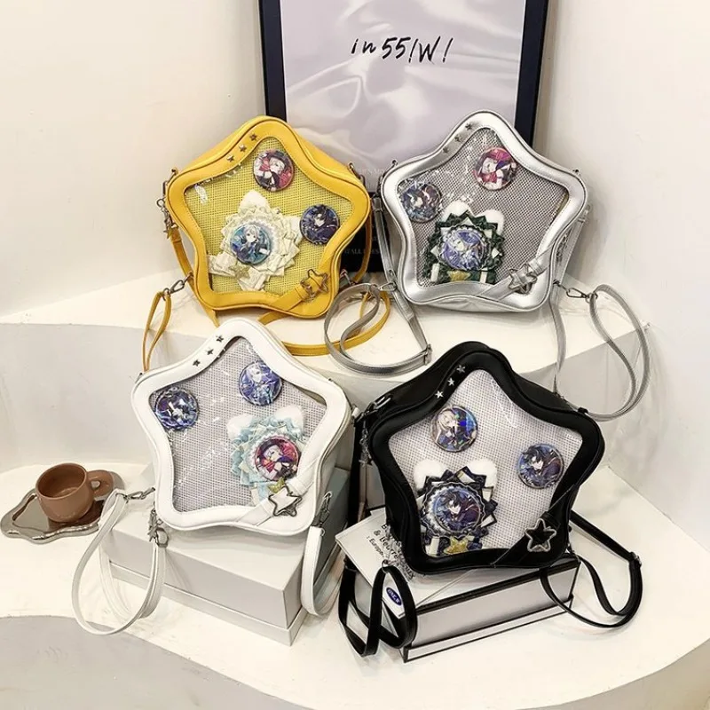 Richme Y2K Punk Silver Women Backpacks Fashion Star Shaped Rivet Ita Crossbody Shoulder Bags Individuality DIY Badge Bolso Mujer