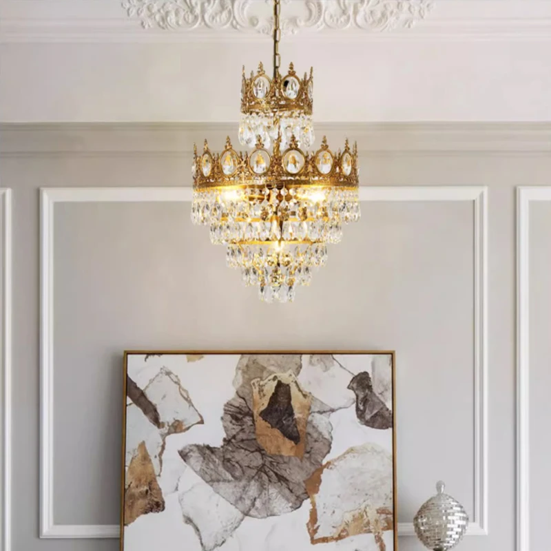 Italian K9 Crystal Baroque Noir Crown Pendant Light Luxury Decorative Brass Crystal Chandelier