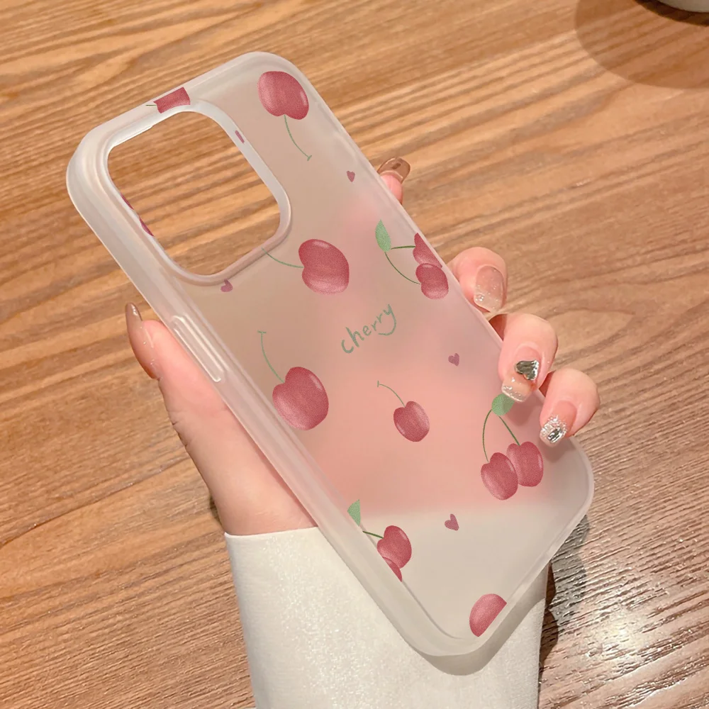 Cherry Phone Case Frosted For iPhone 17 18 Pro Max 16 18 Pro 15 13 14 12 11 15 Plus Air 13 Mini Capinha Caha Silicone Shokproof - view 3