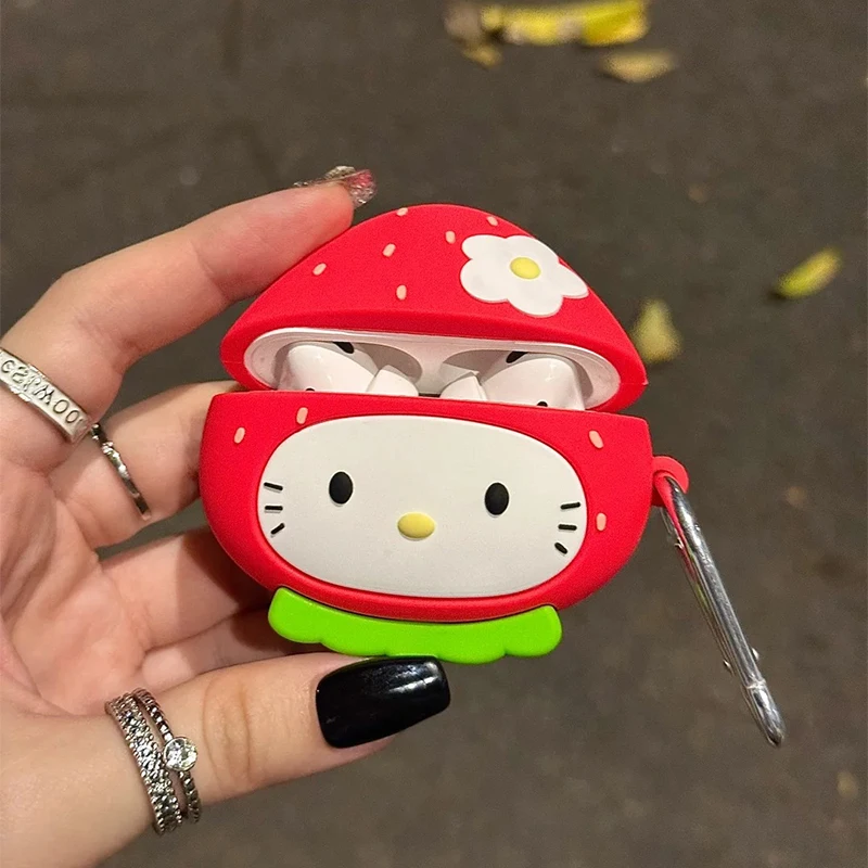 Чехол Sanrio Hello Kitty Strawberry для Airpods, мультяшный фруктовый стиль, аниме Kawaii, защита от падения, подходит для Airpods 1,2,3, Pro2, Pro3