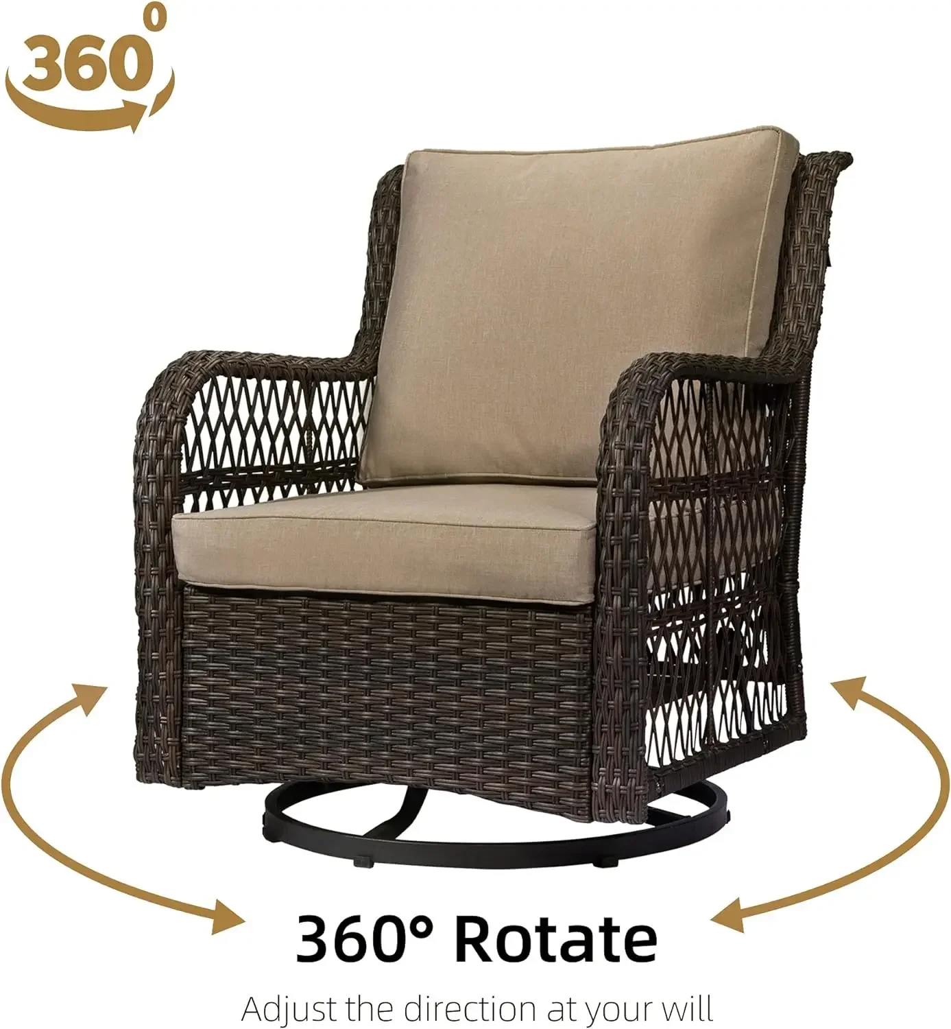 3 Pieces Outdoor Wicker Swivel Rocker Patio Set, IDEALHOUSE 360 Degree Swivel Rocking Chairs Elegant Wicker Patio Bistro Set