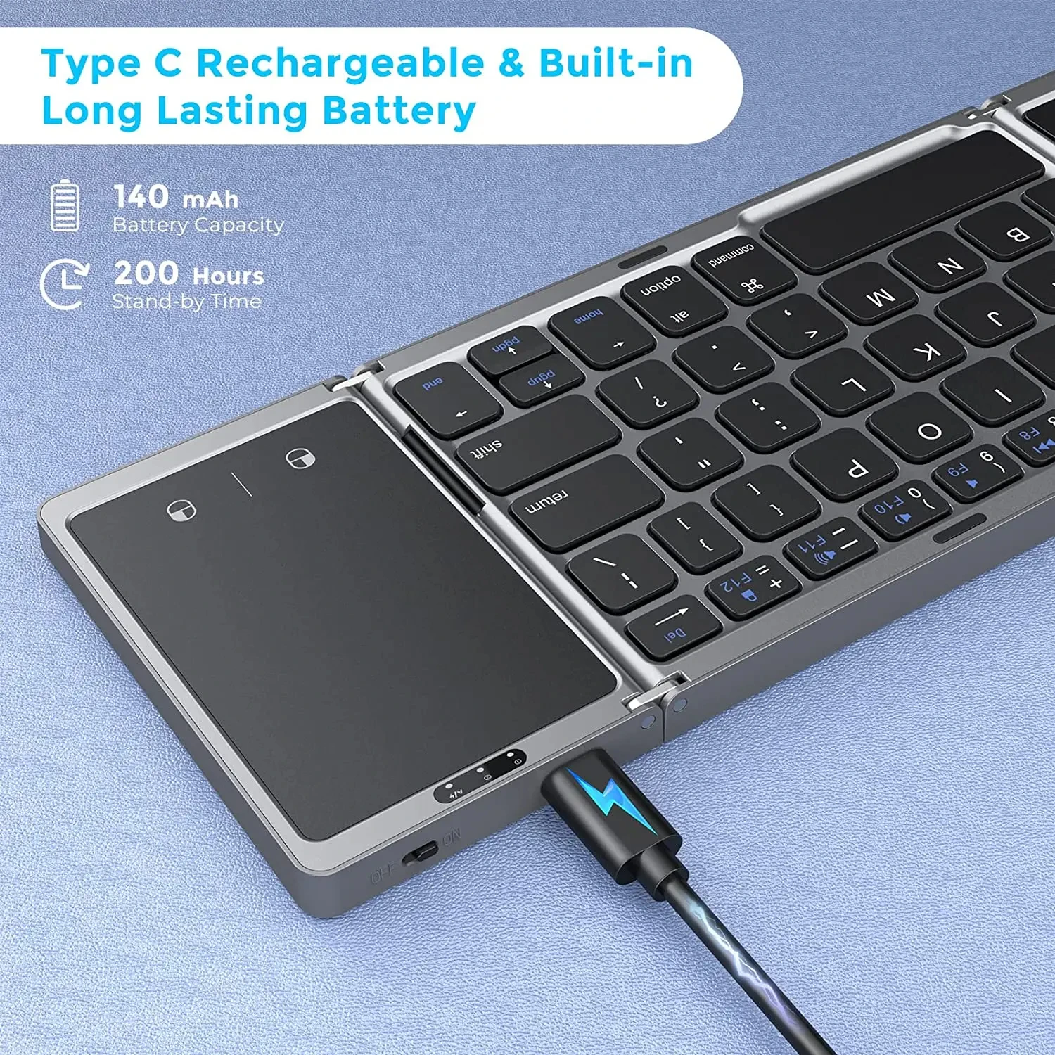 3-Folding Keyboard Mini Wireless Keyboard Foldable Dual Bluetooth Keyboard with Touchpad for Windows Android IOS iPad Phone