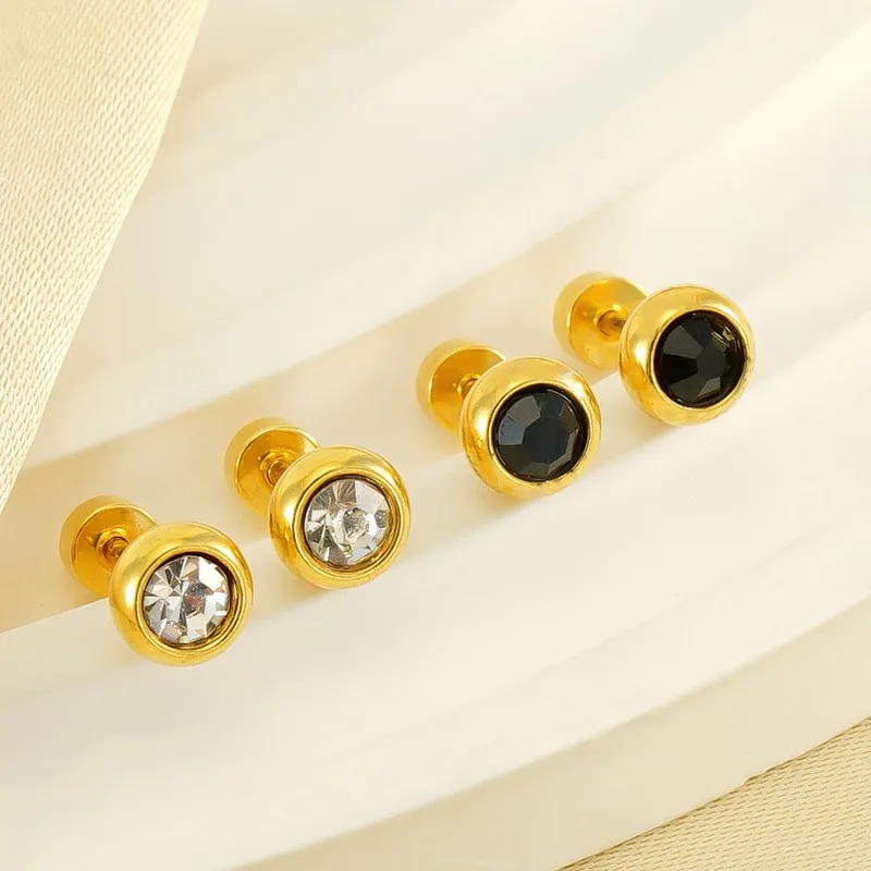 أقراط مرصعة بالزركون الدائرية الملونة من الفولاذ المقاوم للصدأ للنساء ، هدية مجوهرات بسيطة لطيفة #3