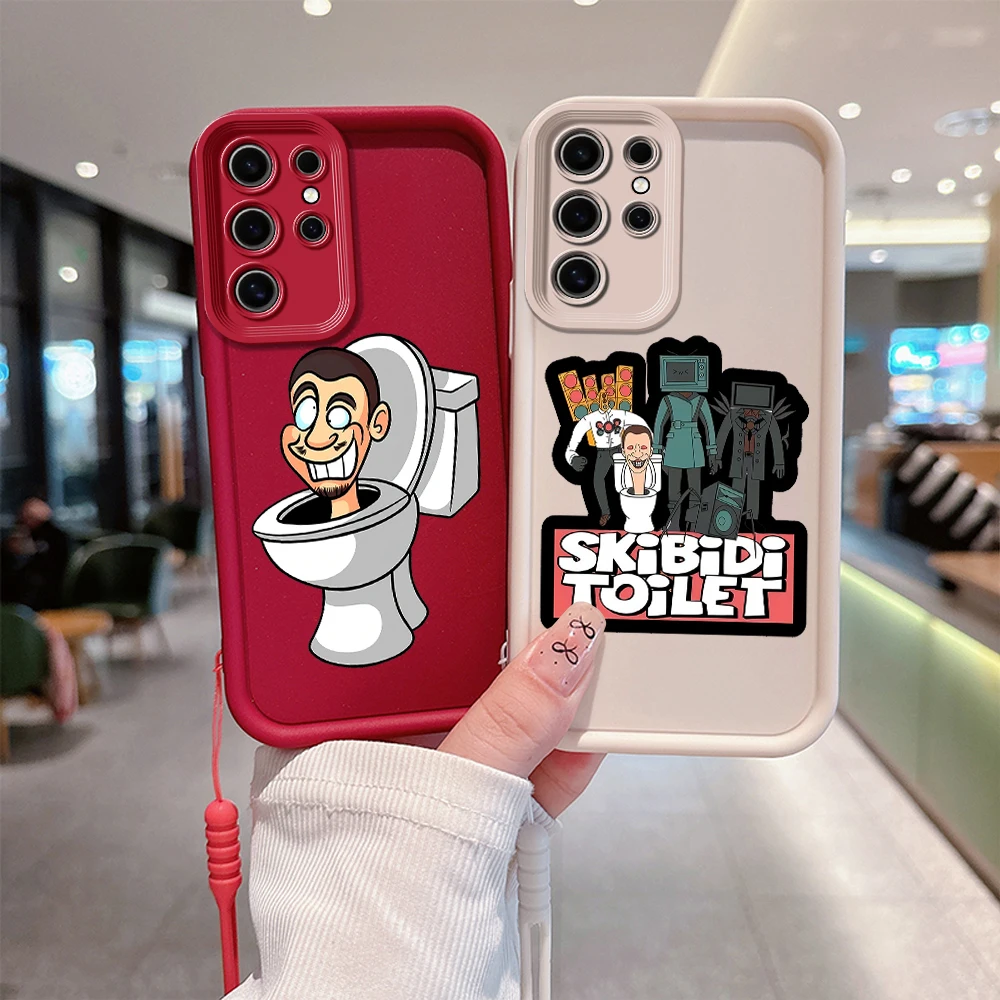 Cartoon Skibidi Toilet Phone Case for Samsung A03 A04 A05S A10S A11 A12 A20S A21S A13 A14 A54 A34 A53 A33 Cover with Hand Strap