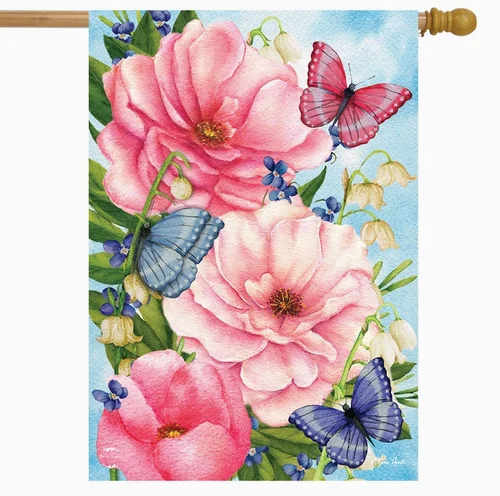 Pink Peonies Spring House Flag - Briarwood FFV LLG GGO