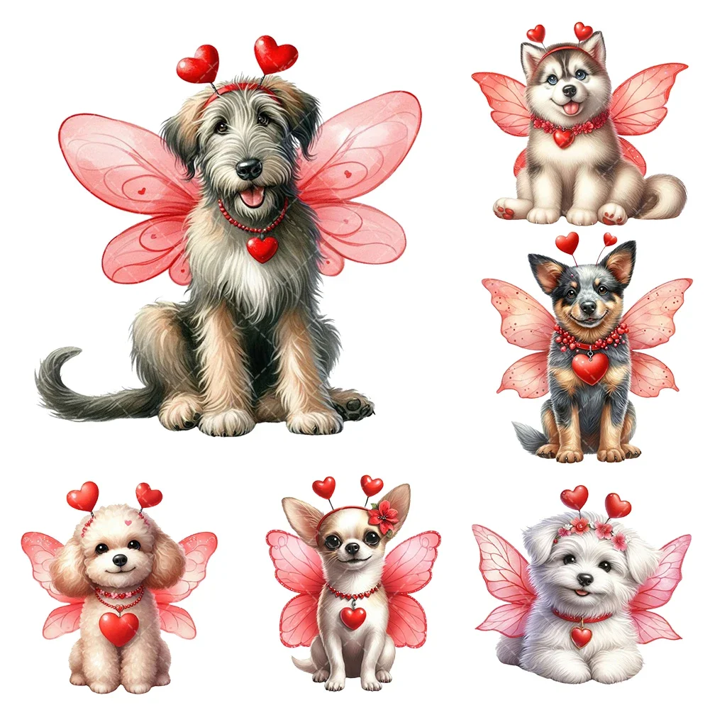 15cm Cute Dog Valentine's Iron On Heat Transfer Stickers For Clothes DTF Pinted Vinyl Thermal Appliques Washable T-Shirt Decal