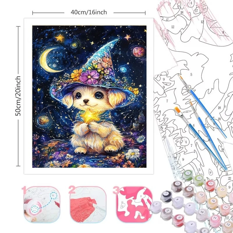 DIY Digital Painting Paint By Numbers Magical Wizard Dog Handpainted Painting Art Picture Artcraft on Canvas Unique Gift Decor