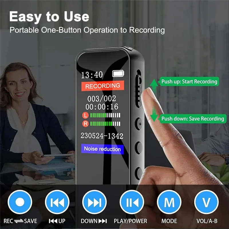 Y45A-مسجل صوت رقمي مشغل موسيقى MP3 مع تشغيل مشغل موسيقى MP3 سجل مفعل 1536 كيلو بايت في الثانية تسجيل عالي الدقة