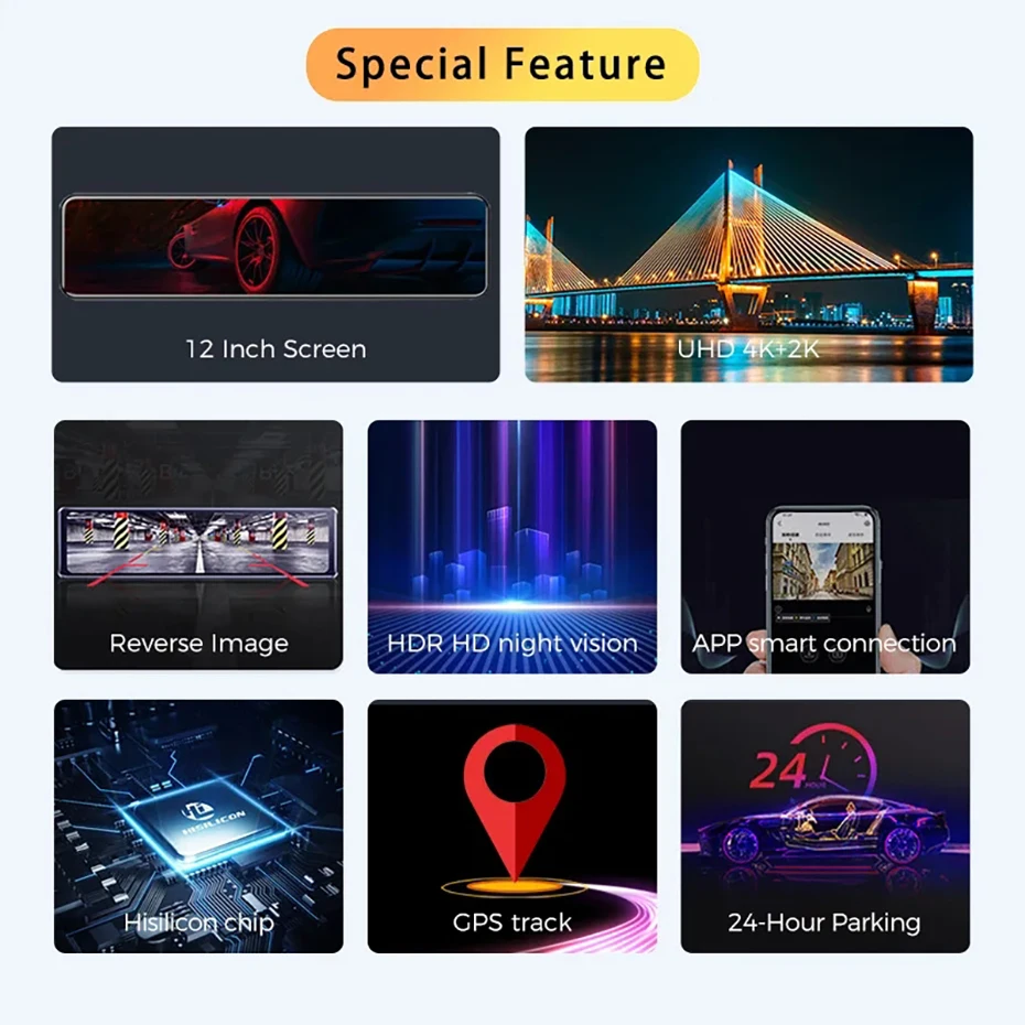 Dual Lens Front 4K 2160P Car DVR Rear 2K 1440P Camera Rearview Mirror WIFI Video Recorder GPS Tracker Auto Registrar Dash Cam