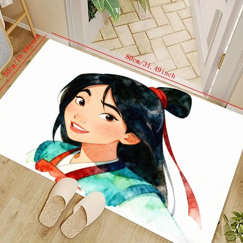 

1 шт., напольный коврик Disney Princess Mulan, яркий акварельный стиль, 50x80 см (19,68x31,49 дюйма), нескользящий моющийся мультяшный коврик для детей
