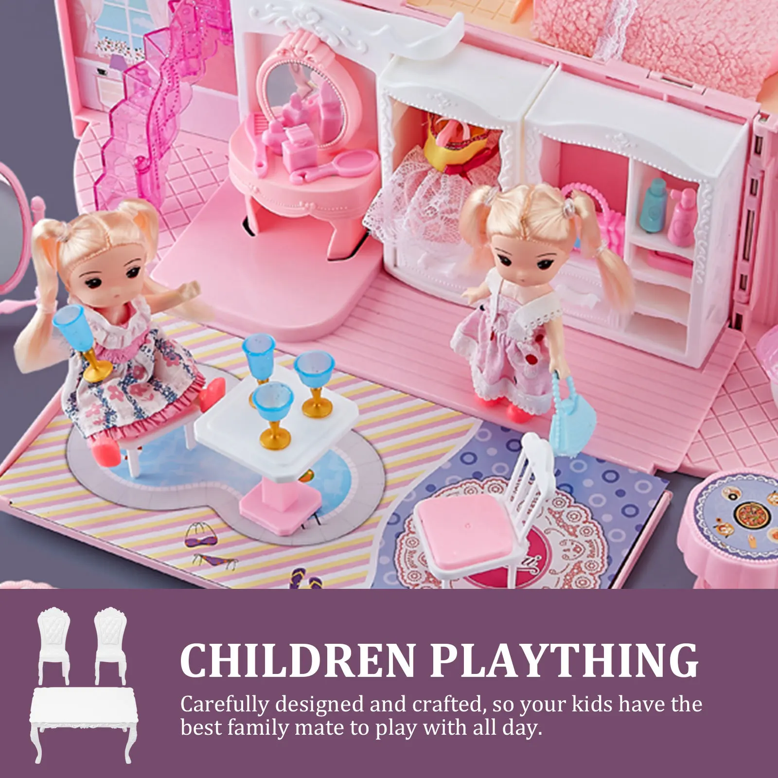 

1Set Mini House Furniture Table Chair Miniature Scene Playhouse Accessory Children Plaything Desktop Decoration