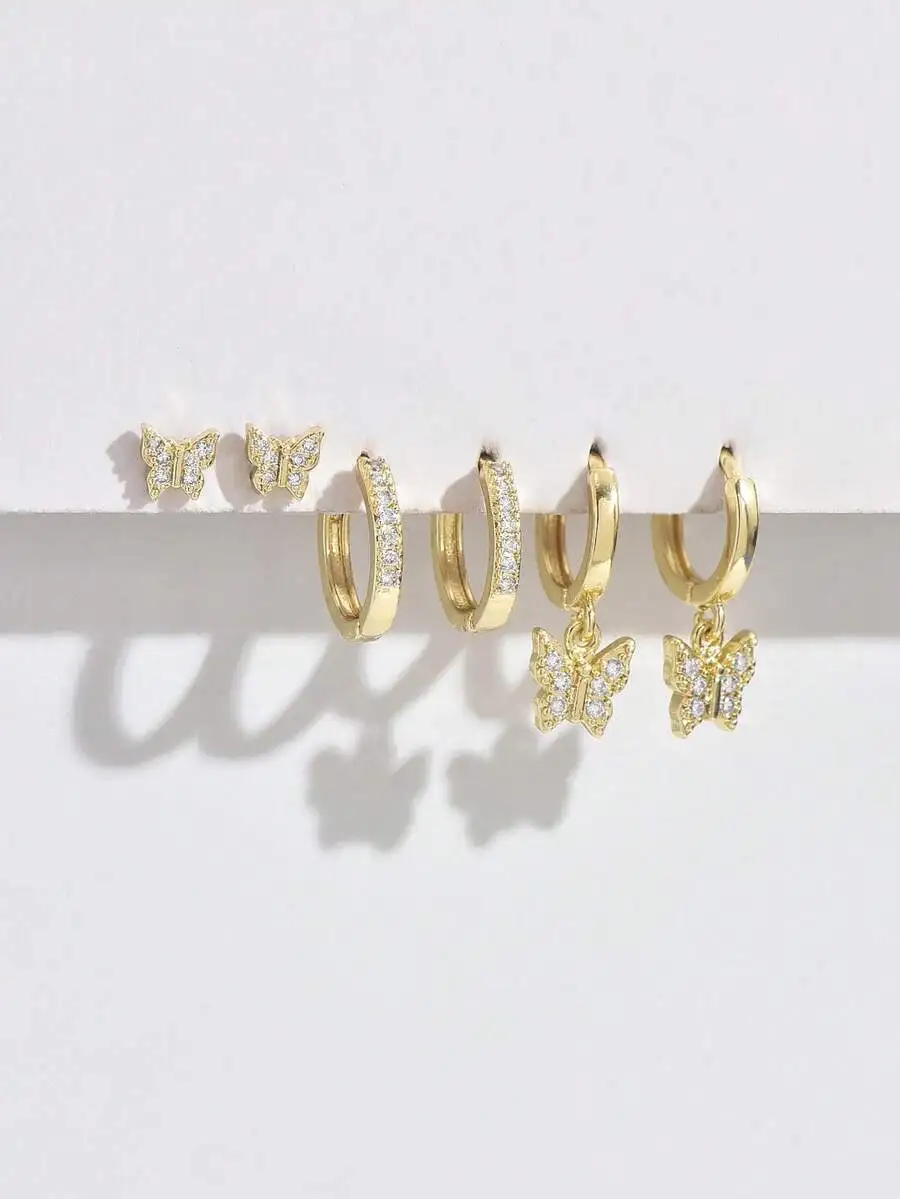

3-Piece Butterfly Hoop Earrings Set For Women