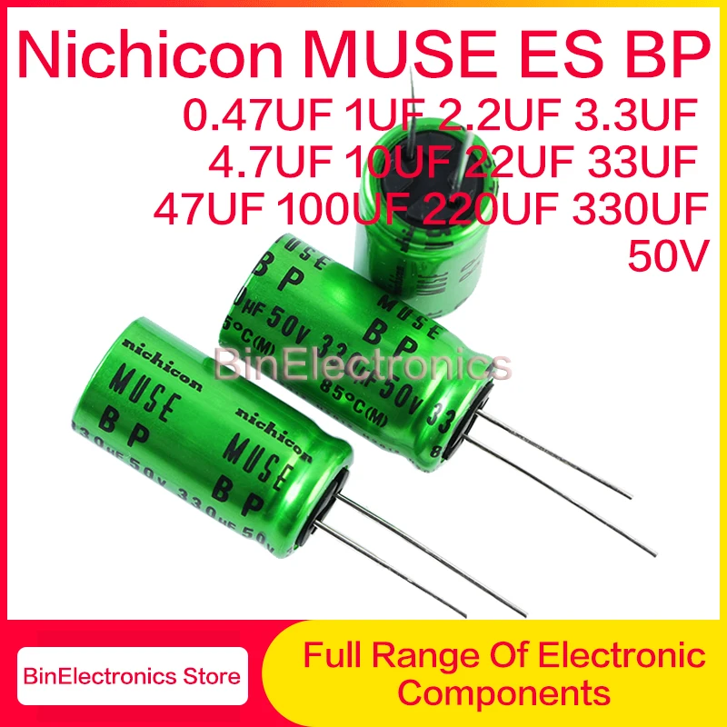 10Pcs 50V2.2UF Nichicon MUSE ES BP HiFi Audio Capacitor 0.47UF 1UF 3.3UF 4.7UF 10UF 22UF 33UF 47UF 100UF 220UF 330UF 50V Green