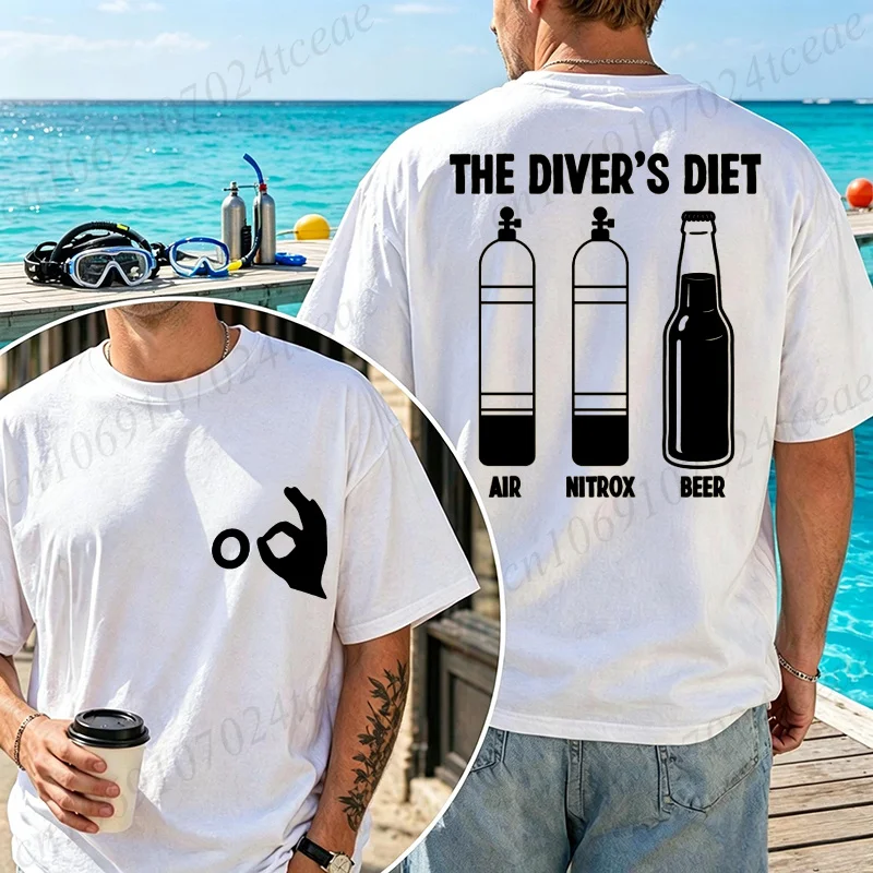 The Diver's Diet T-Shirt, lustiges T-Shirt mit Aufdruck „Scuba Diver Beer“, übergroßes Unisex-T-Shirt für Sommer, Strand, Sport, Freizeit, T-Shirt, Geschenk für Taucher – Detail 4