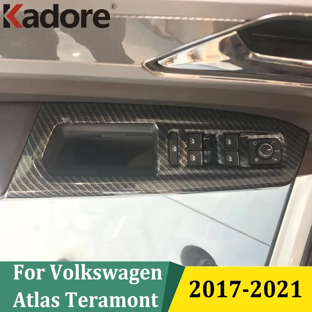 For Volkswagen Atlas Teramont 2017-2021 Carbon Fiber Door Armrest Trims Window Lift Switch Button Cover Car Accessories (LHD)