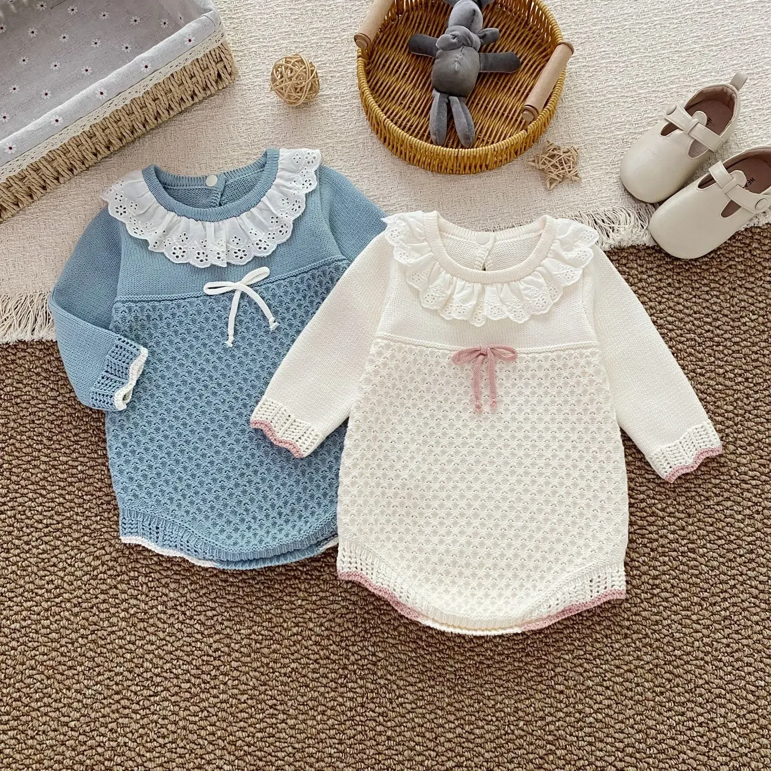 0-24M Newborn Kid Baby Girl Winter Clothes Knit Romper Long Sleeve Warm Bodysuit Cute Sweet Sweater Jumpsuit Outfit