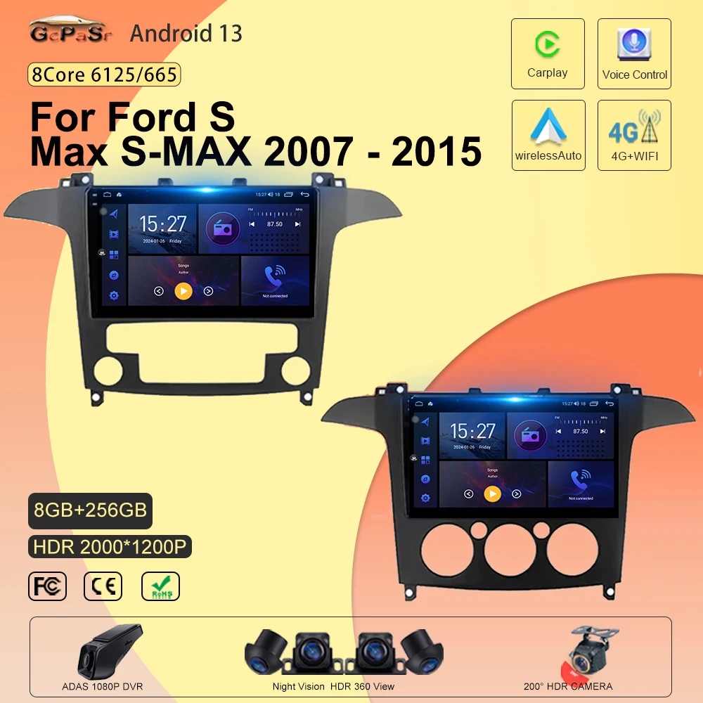 

Android 13 для Ford S Max S-MAX 2007-2015, автомобильное радио, мультимедийный видеоплеер, навигация GPS, 4G, стерео, авто HU No 2Din, 2 Din, DVD