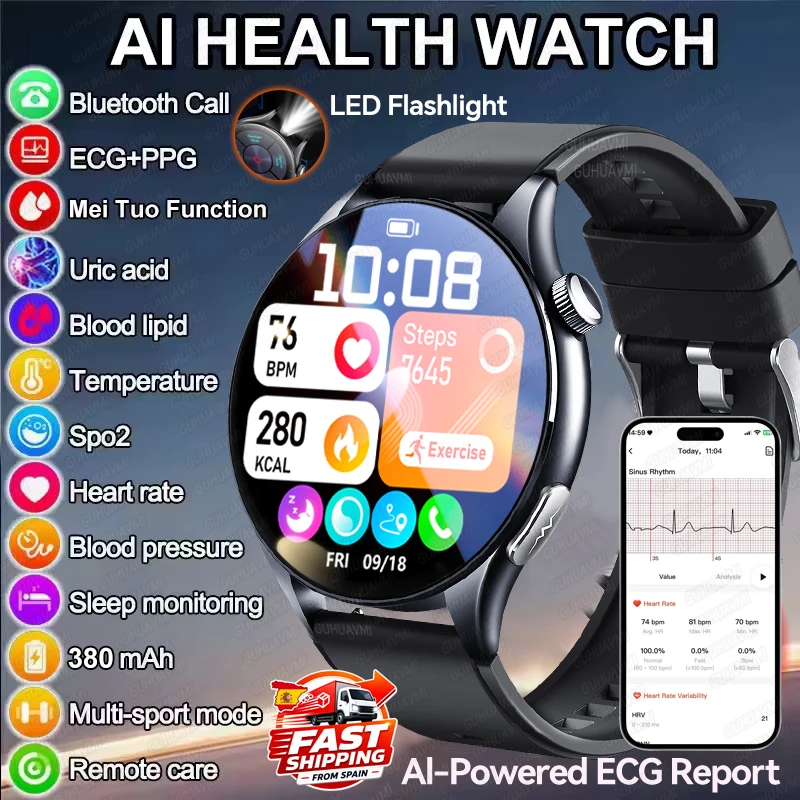 Neue 1,56-Zoll-AMOLED-Display-Smartwatch mit Gesundheitsfunktionen, NFC, EKG+PPG, Blutsauerstoff- und Körperanalyse für Männer, kompatibel mit Android und iOS.