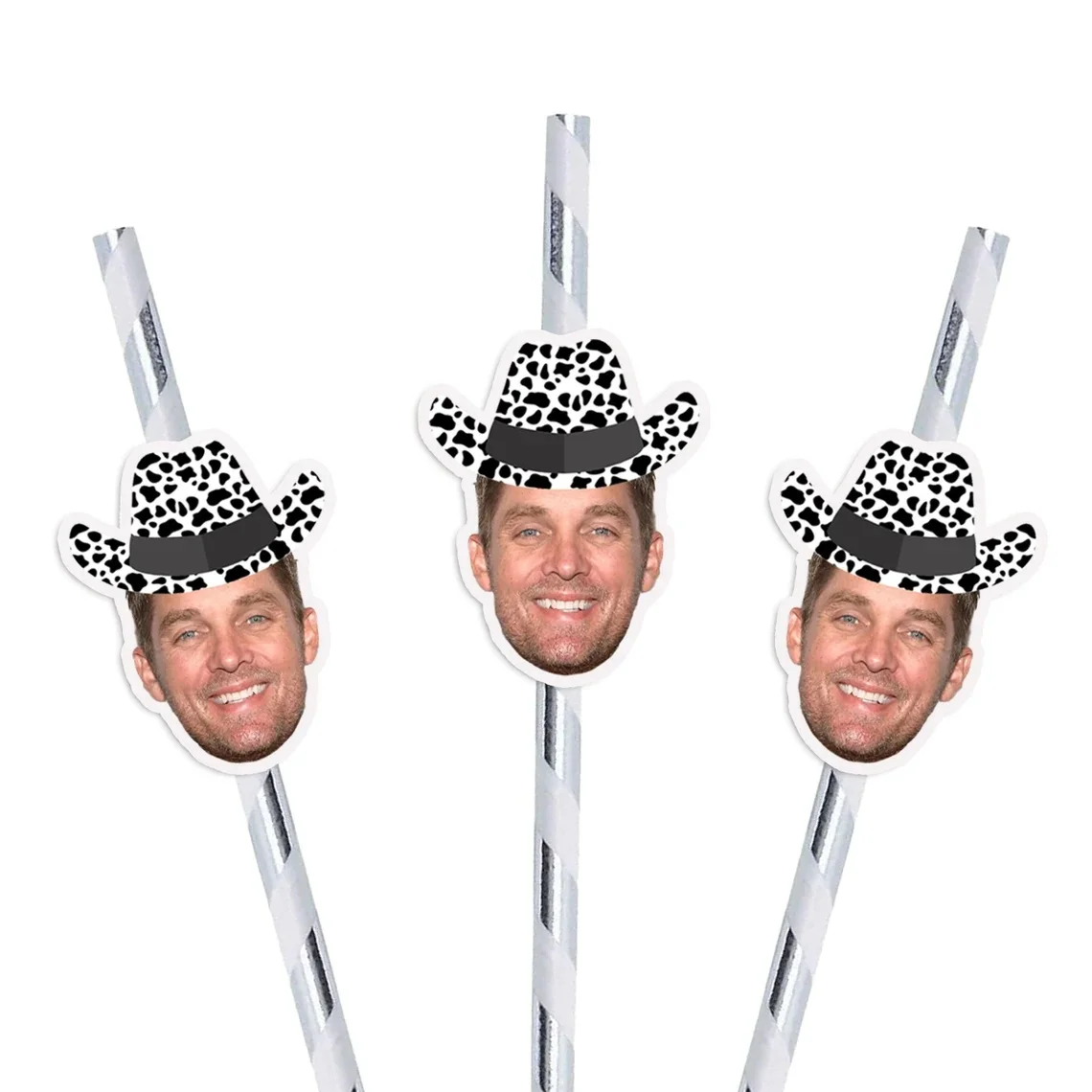 

Groom Head Cow Print Cowboy Hat Straws with Matching Confetti Package, Groom Face Bachelorette Party Decorations, Last Ride Disc