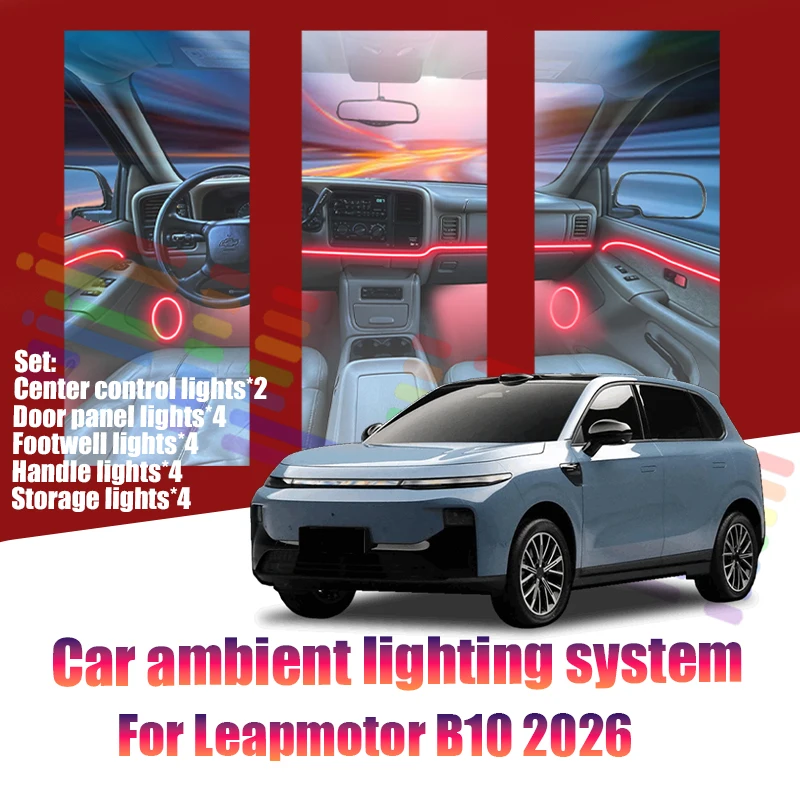 Für Leapmotor B10 2026 Auto LED-Ambientebeleuchtung Farbige Atmosphärenlichter Auto-Innenraum Neonstreifen 64 RGB-Beleuchtung Autoteile