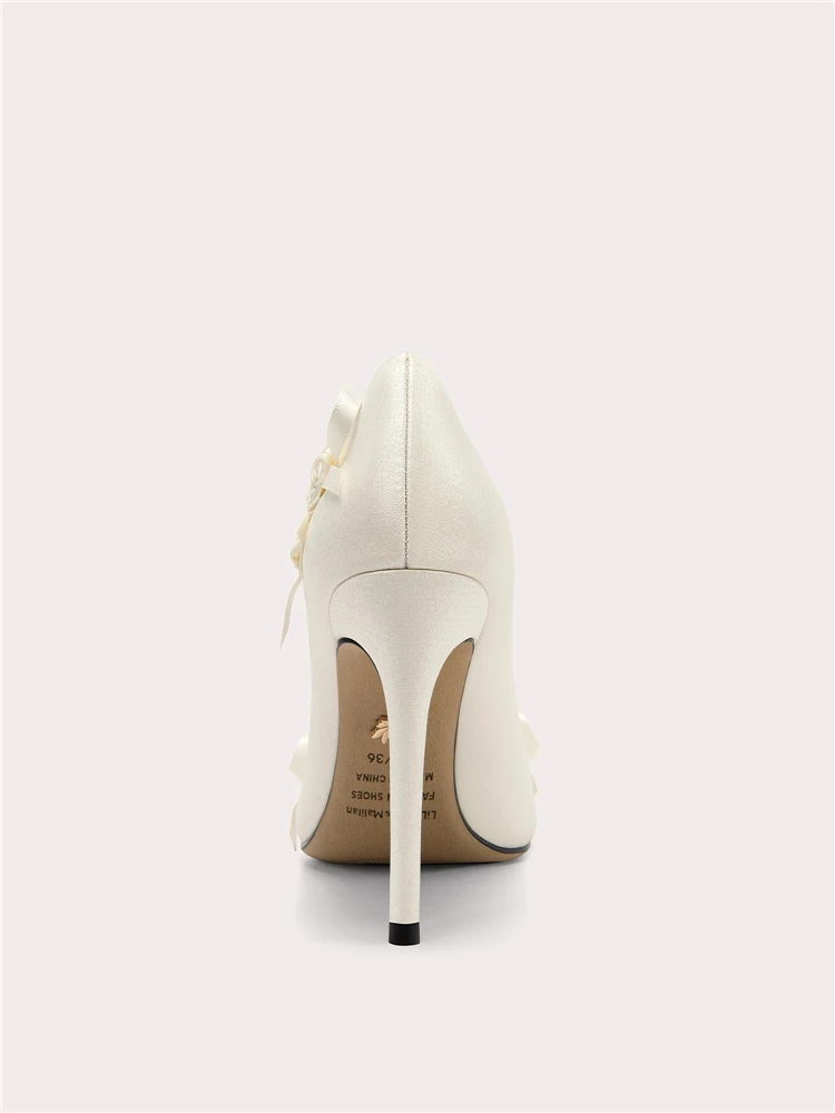 Spring new shallow cloth flower flat wedding shoes thin high-heeled waterproof table banquet large size small size women's shoes