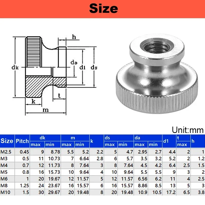 M2.5M3M4M5M6M8M10 304 Stainless Steel Hand Nut High Head Knurled Thumb Through Hole Blind Hole Nut Advertising Decorative Nail