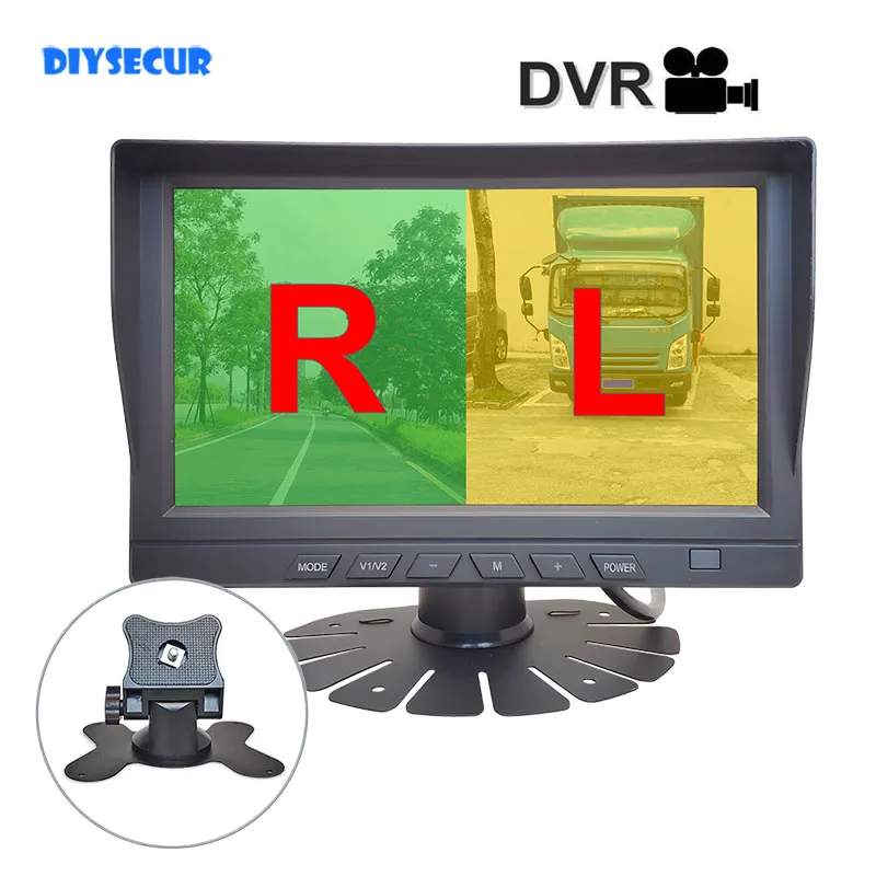 DIYSECUR 1024x600 7inch AHD IPS 2CH Rear View Car Monitor Support 720P 1080P AHD CVBS Car Camera Video Recording