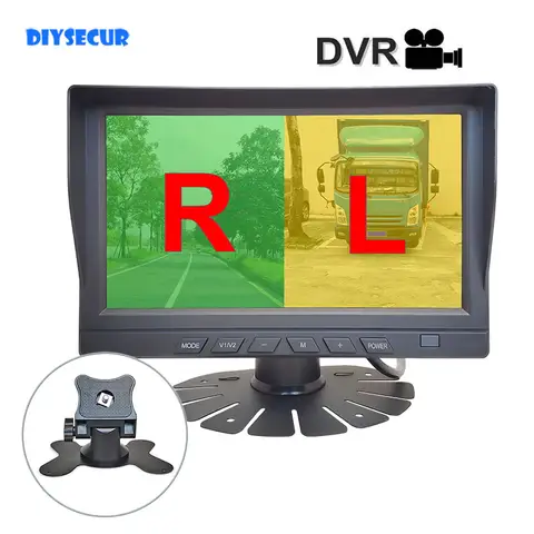 DIYSECUR 1024x600 7 인치 AHD IPS 2CH 후면보기 자동차 모니터 지원 720P 1080P AHD CVBS 자동차 카메라 비디오 녹화