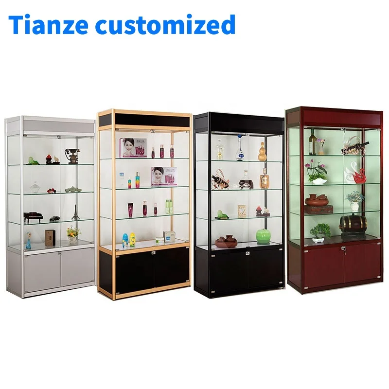 (Customized) high quality glass display cabinet with LED light locable smoke shop cheap display showcase