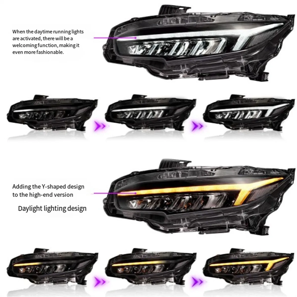 SINDAR LED Headlights For Honda Civic 2016-2021 10th Gen Sequential Front Lamp Assembly - Image 5