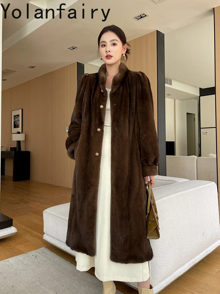 YOLANFAIRY High-end Natural Fur Coat Mink Jacket Women Winter Luxury 2025 Real Whole Mink Fur Jackets Long Warm Black Fur Coats
