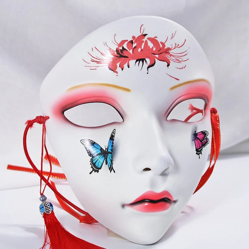 Cherry Blossoms Masks Anime Cosplay Chinese Style Butterfly Hand Painted Mask Japanese Fox Mask Halloween Stage Cosplay Party