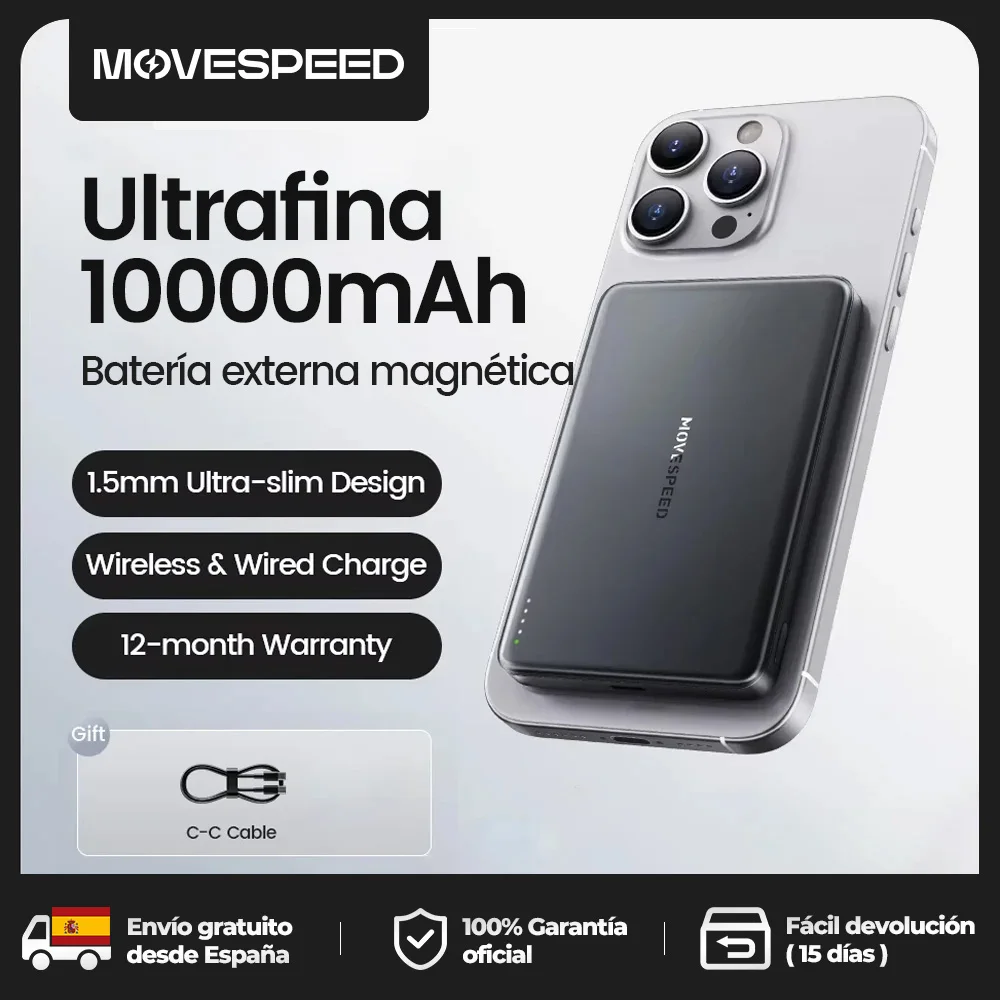 MOVESPEED S10 10000mAh Power Bank Carga Rapida 20W PD USB-C  Bateria Externa Movil Portatil Mini Cargador Portátil para iPhone 16 15 Samsung S24 S23