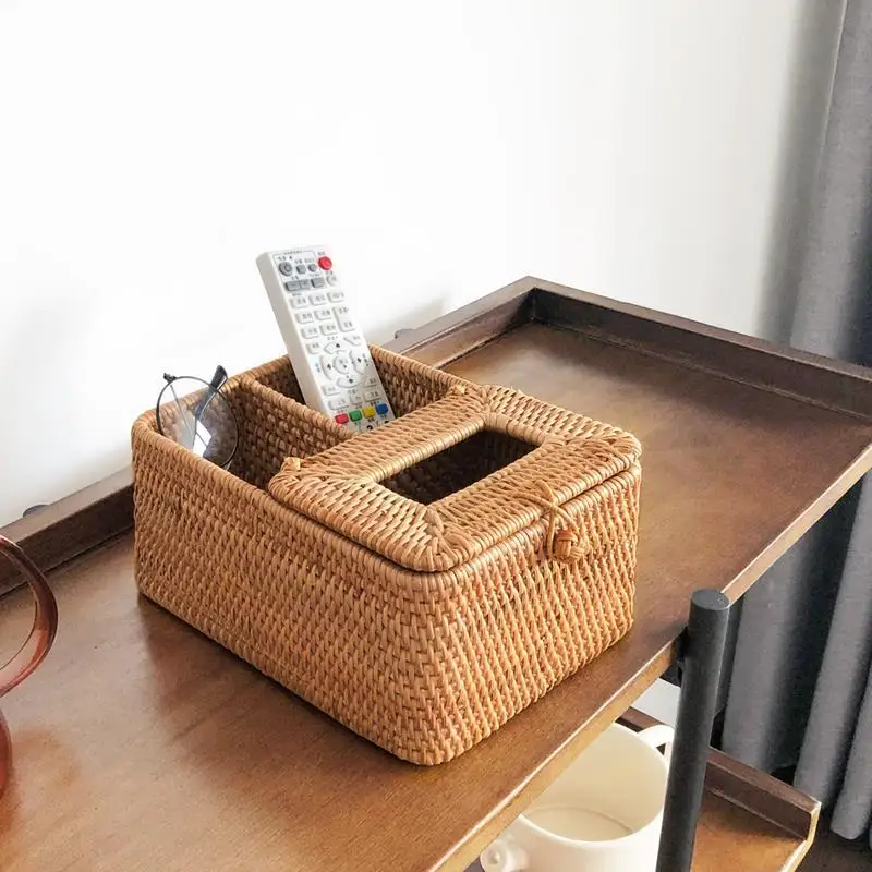 

Handmade Household Paper Drawing Box Rattan Woven Living Room Coffee Table Multifunctional Storage Box Bedroom Creativity