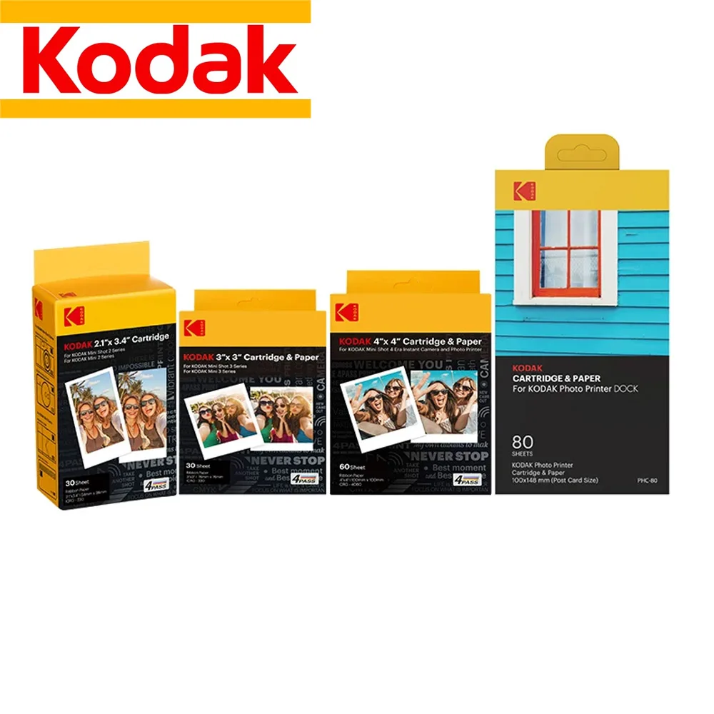 60/80/120 Sheets KODAK 2-Inch/3-Inch/4-Inch/6-Inch Photo Printer Photo Paper One-Time Imaging Photo Paper Ribbon Integrated