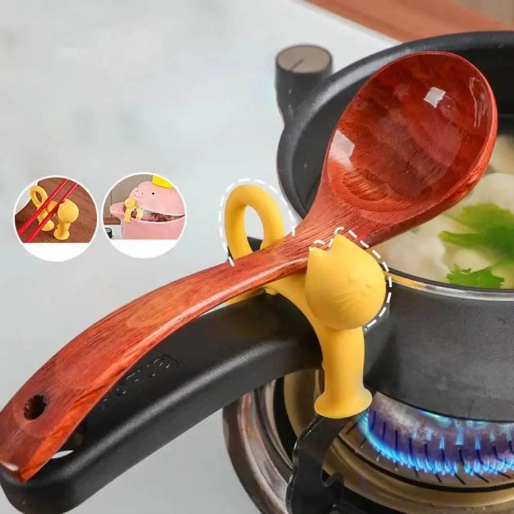 

4Pcs Anti Scalding Cat Shape Spatula Holder Spill-Proof Hanging Hole Overflow Pot Clip Food-grade Heat-resistant