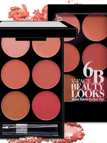 6-color blush and contouring all-in-one palette, pearlescent matte powder makeup palette