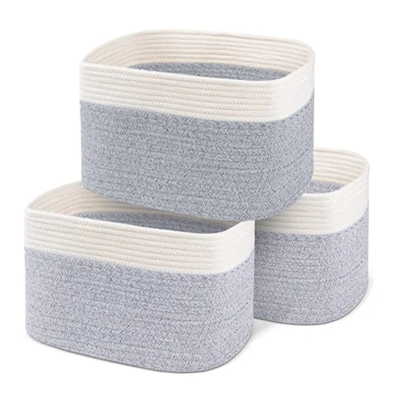 

Collapsible Cotton Rope Basket with Handles Soft Round Storage Baskets for Baby Toy Organization and Laundry Use