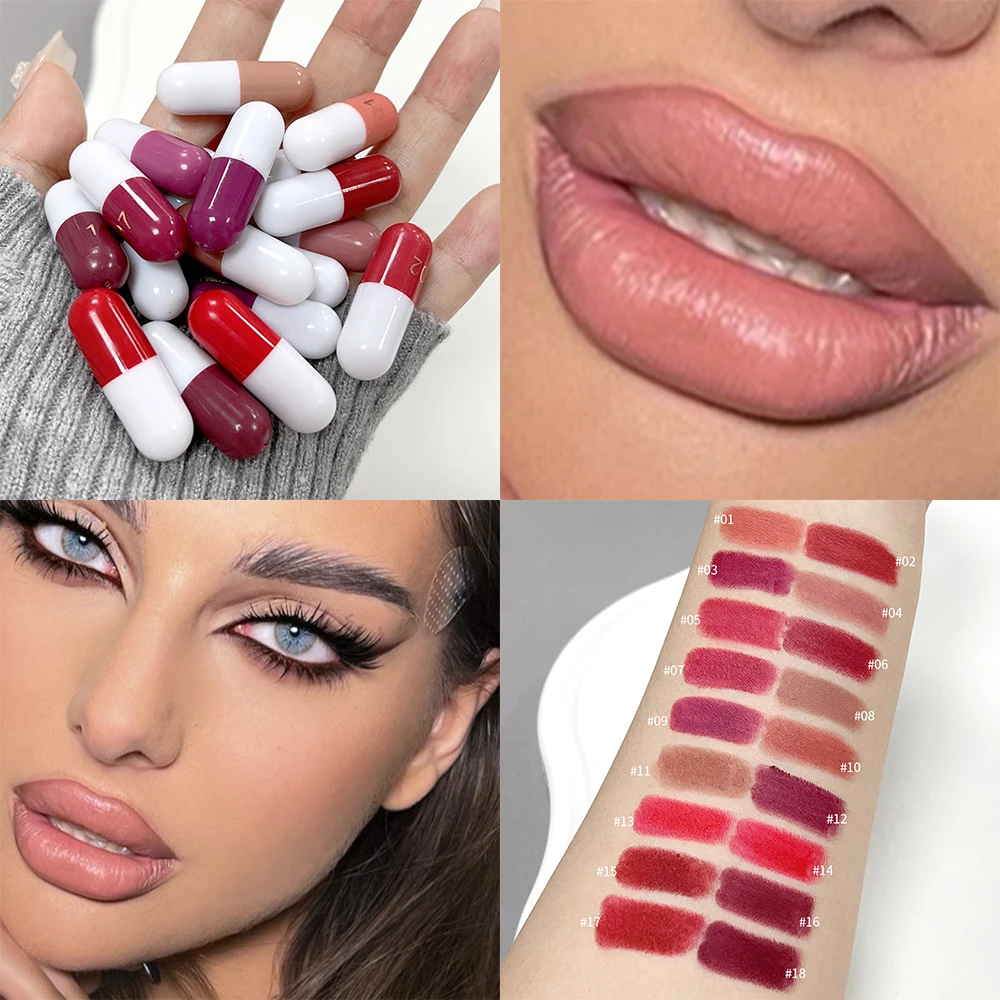 18 Kleuren Capsule Lippenstift Set Hydraterende Gladde Romige Textuur Lip Glazuur Mat Waterdicht Sexy Rood Gemakkelijk Te Dragen Lippen Tint Make-Up