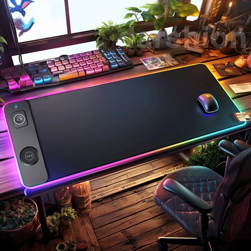 3 IN 1 Mouse Pad Magnetic Wireless Charging for Mobile Phone, Watch, Headphone RGB Lighting Desk Mat Gaming Mousepad 80x30cm