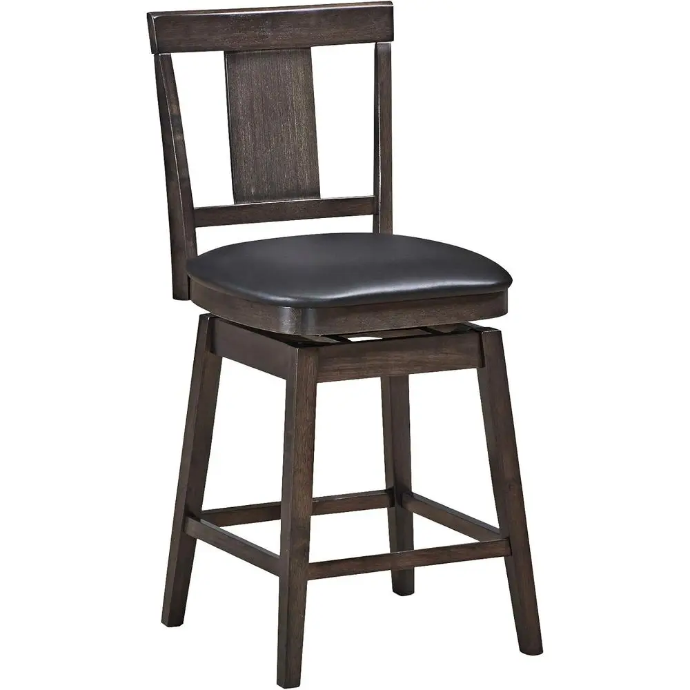 Classic Wooden 360° Swivel Bar Stool with Leather Seat and Upholstered Back for Counter Height Dining