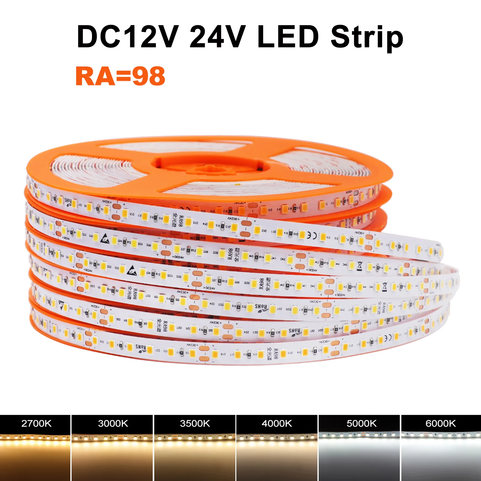 

DC12V 24V LED Strip 8MM Width Flexible Ribbon Tape SMD2835 120Leds/m RA98 LED Lights Stripe 3000K 4000K 6000K 5M 10M Room Decor