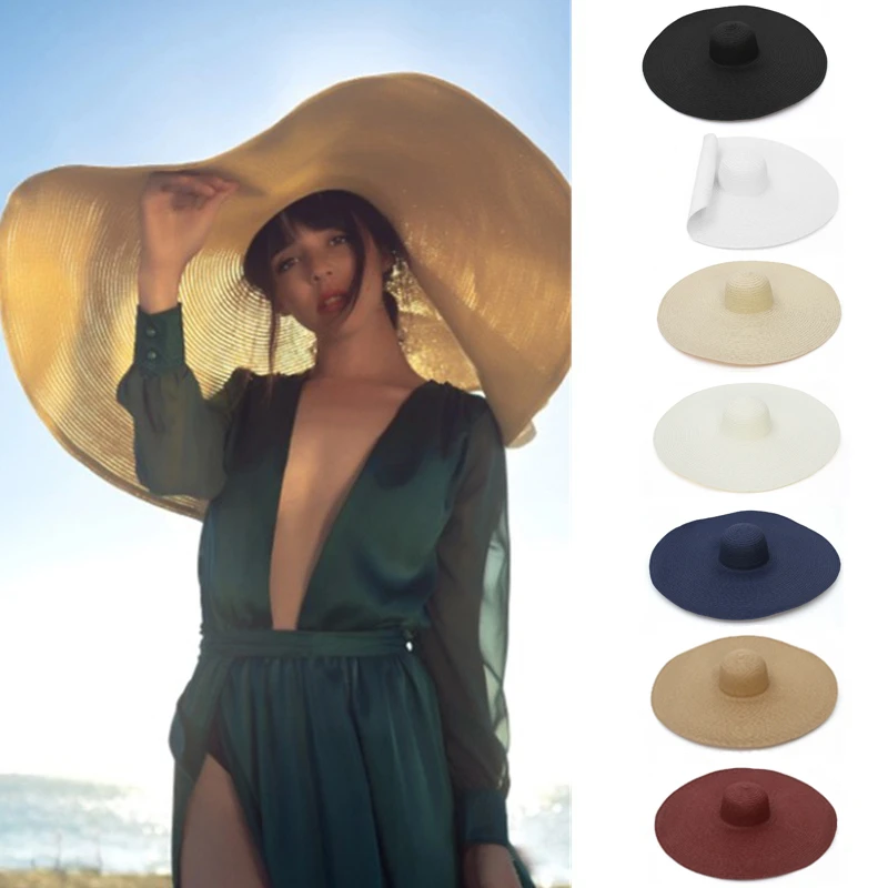 25CM Elegant Women Large Brim Sun Hat Outdoor Travel Hollow Out UV Protection Derby Hat Summer Straw Hat