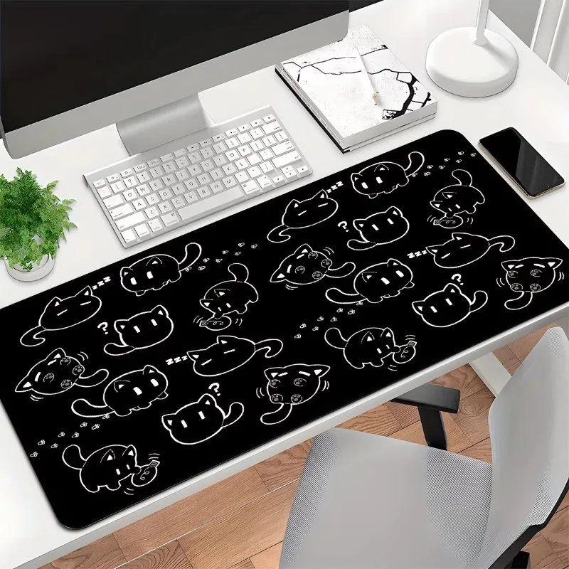

cute simple white cat mouse pad Black computer accessories rubber non-slip seam durable office entertainment desk mat washable
